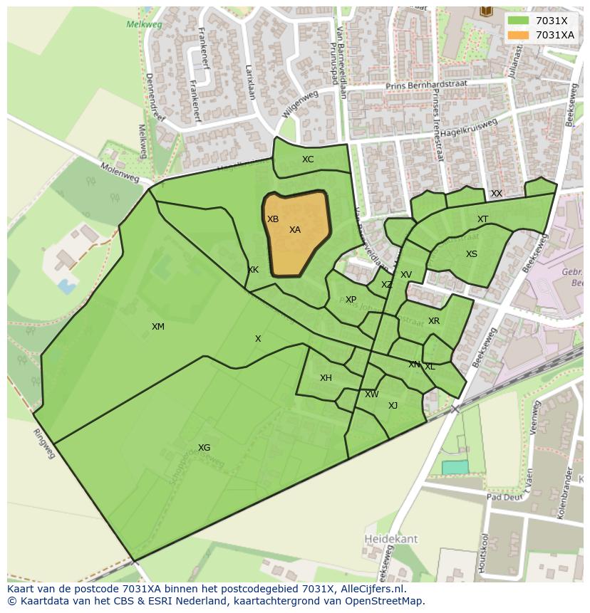 Afbeelding van het postcodegebied 7031 XA op de kaart.