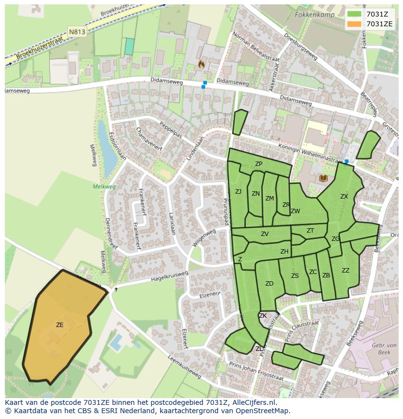 Afbeelding van het postcodegebied 7031 ZE op de kaart.