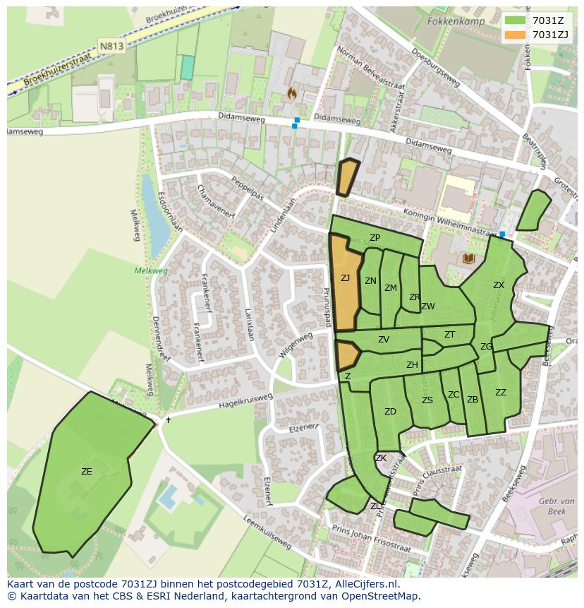 Afbeelding van het postcodegebied 7031 ZJ op de kaart.