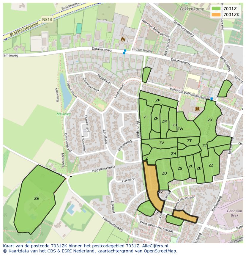 Afbeelding van het postcodegebied 7031 ZK op de kaart.