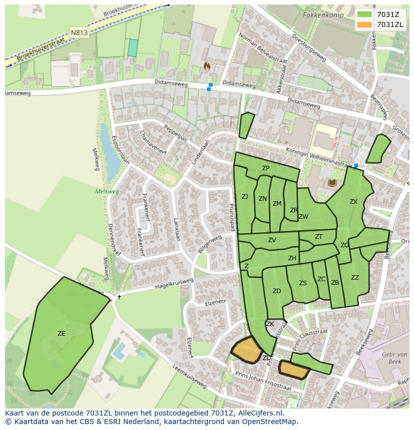 Afbeelding van het postcodegebied 7031 ZL op de kaart.