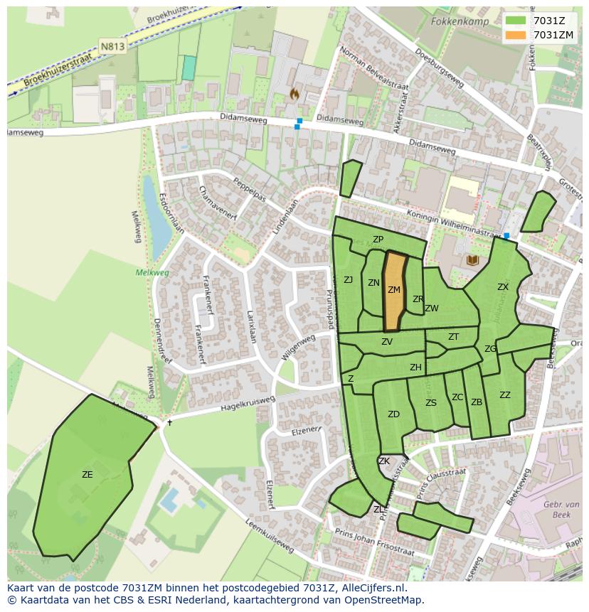 Afbeelding van het postcodegebied 7031 ZM op de kaart.