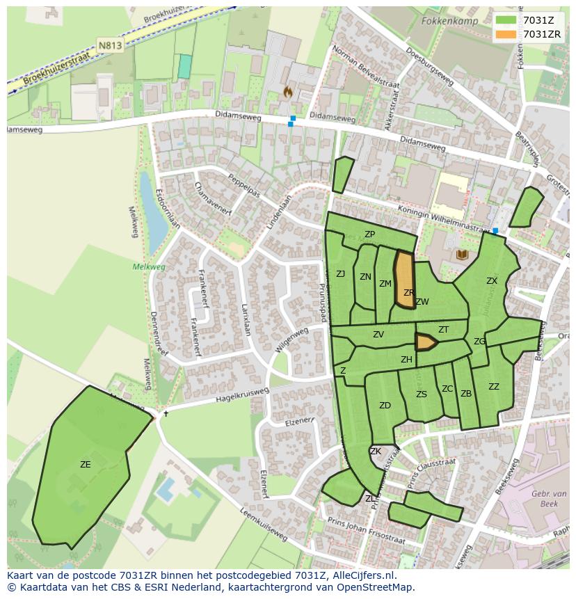 Afbeelding van het postcodegebied 7031 ZR op de kaart.