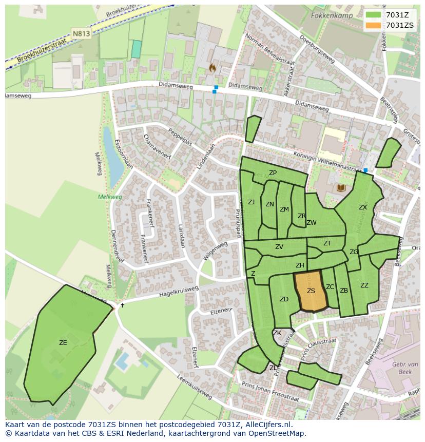 Afbeelding van het postcodegebied 7031 ZS op de kaart.