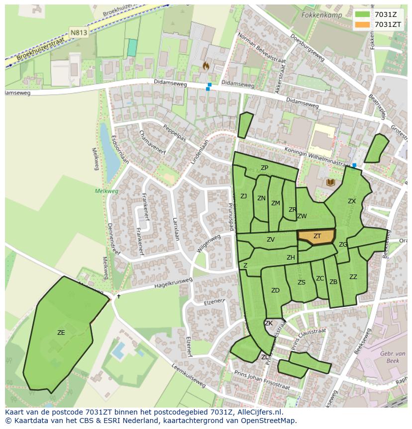 Afbeelding van het postcodegebied 7031 ZT op de kaart.