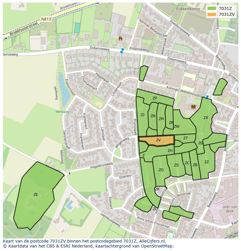 Afbeelding van het postcodegebied 7031 ZV op de kaart.