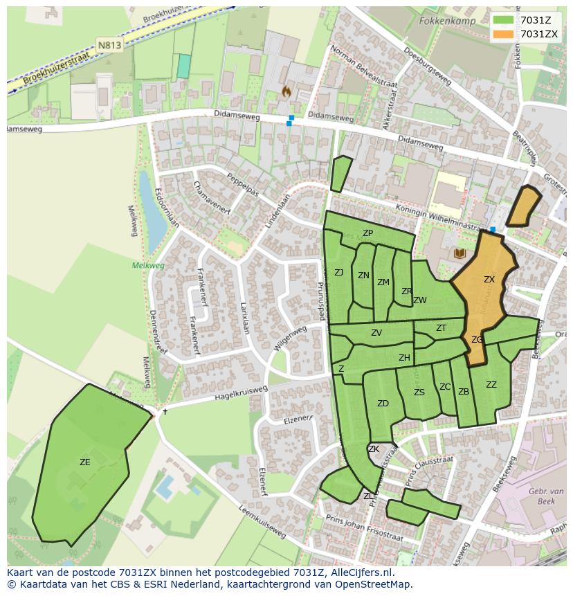 Afbeelding van het postcodegebied 7031 ZX op de kaart.