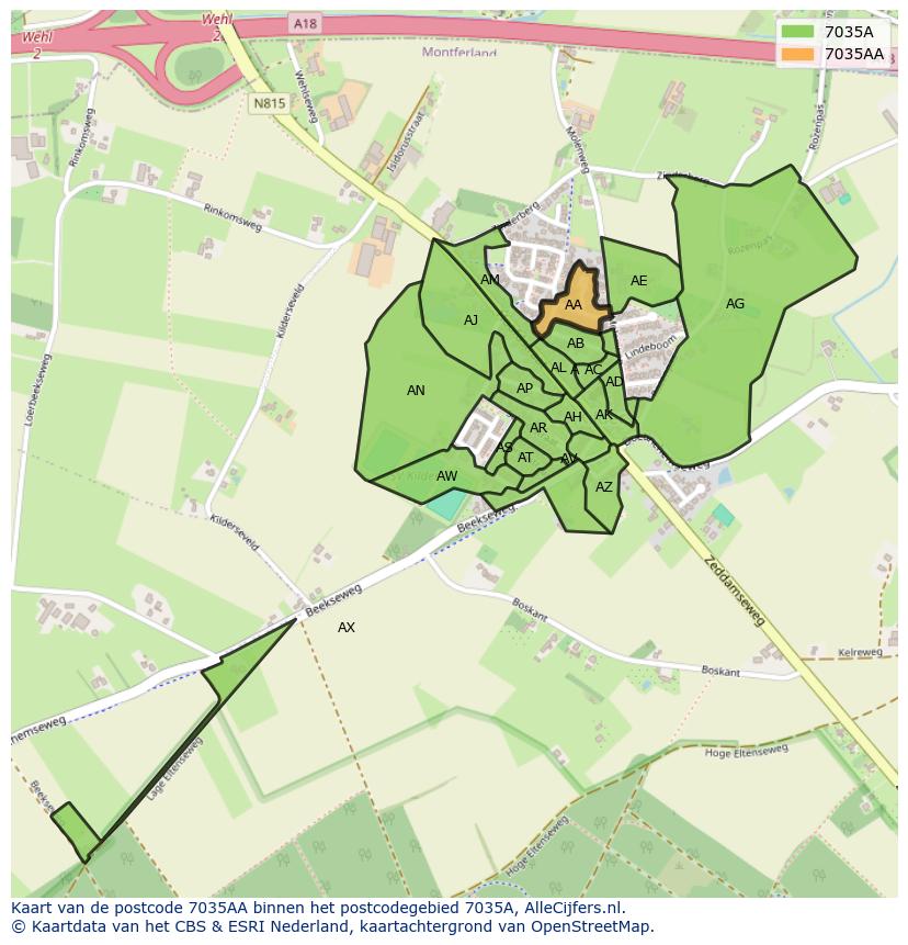 Afbeelding van het postcodegebied 7035 AA op de kaart.
