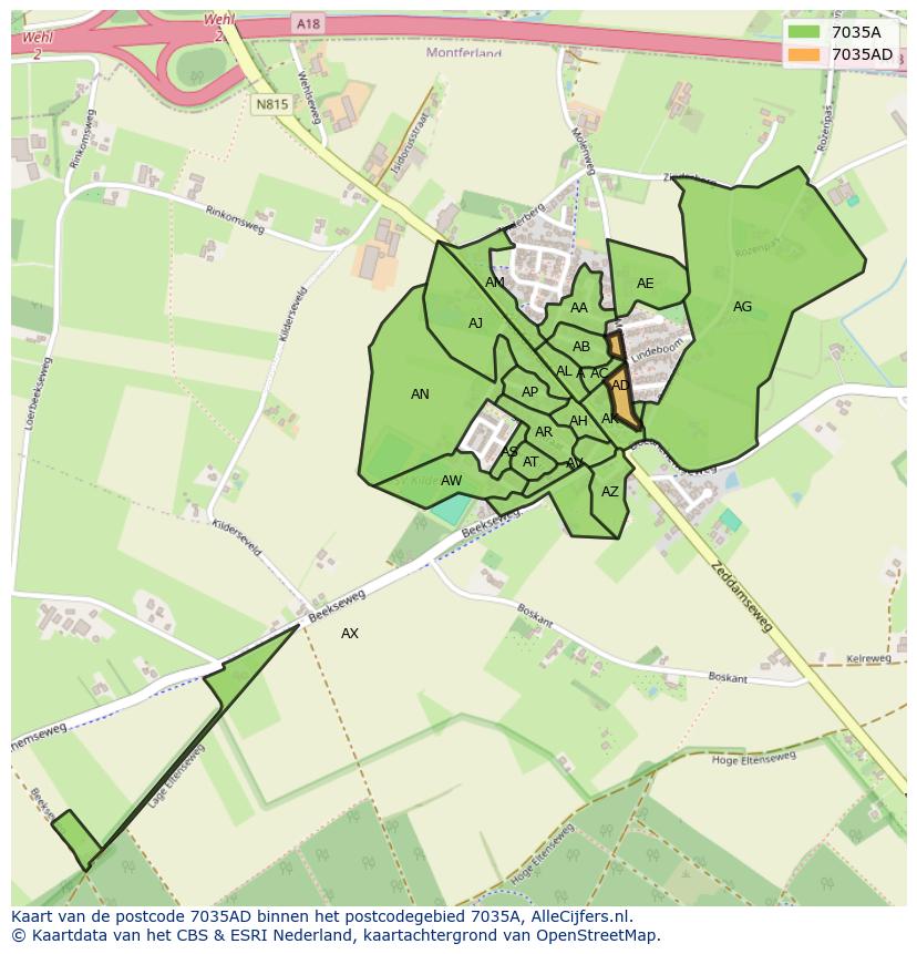 Afbeelding van het postcodegebied 7035 AD op de kaart.