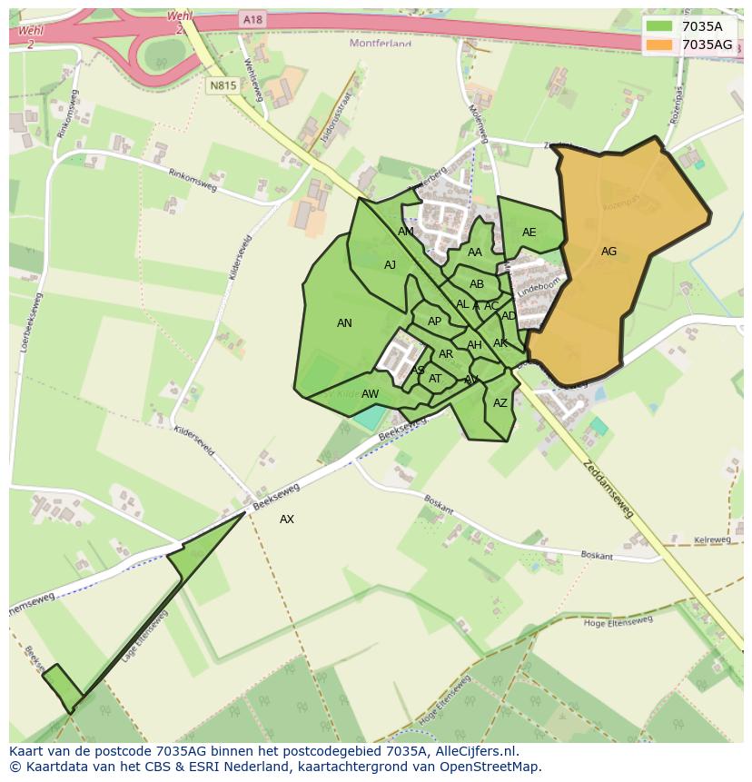Afbeelding van het postcodegebied 7035 AG op de kaart.