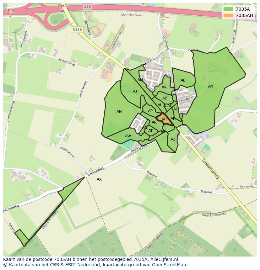 Afbeelding van het postcodegebied 7035 AH op de kaart.