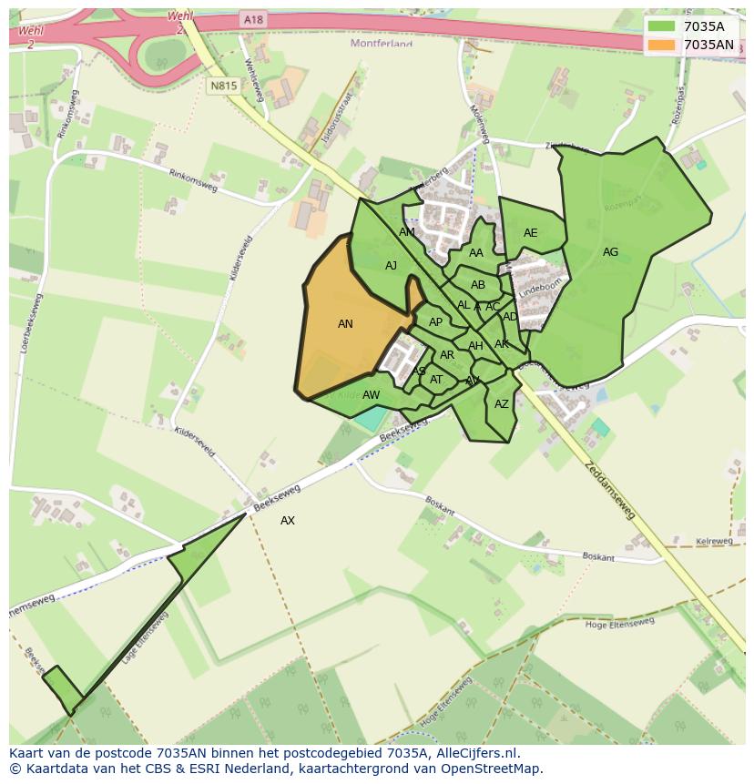Afbeelding van het postcodegebied 7035 AN op de kaart.