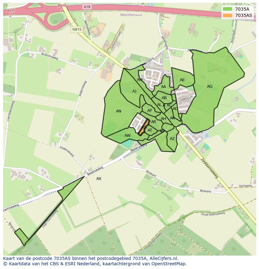 Afbeelding van het postcodegebied 7035 AS op de kaart.