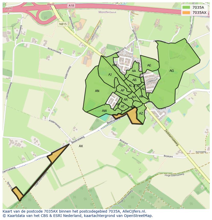 Afbeelding van het postcodegebied 7035 AX op de kaart.
