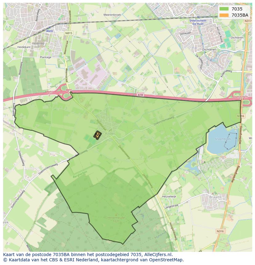 Afbeelding van het postcodegebied 7035 BA op de kaart.