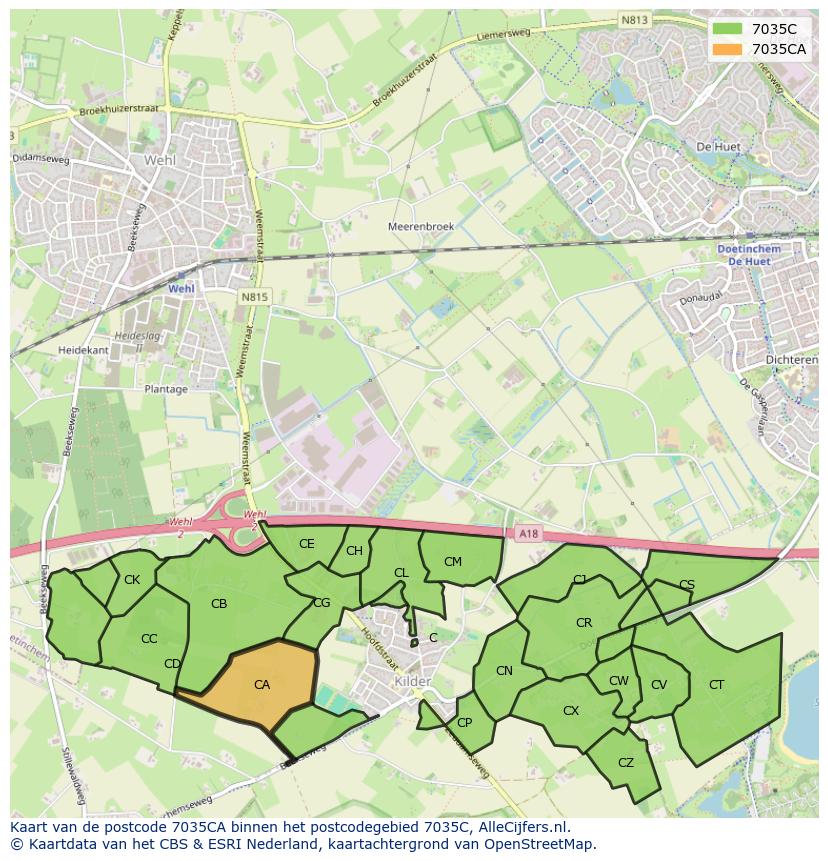 Afbeelding van het postcodegebied 7035 CA op de kaart.