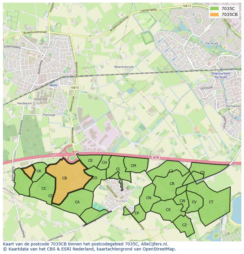 Afbeelding van het postcodegebied 7035 CB op de kaart.