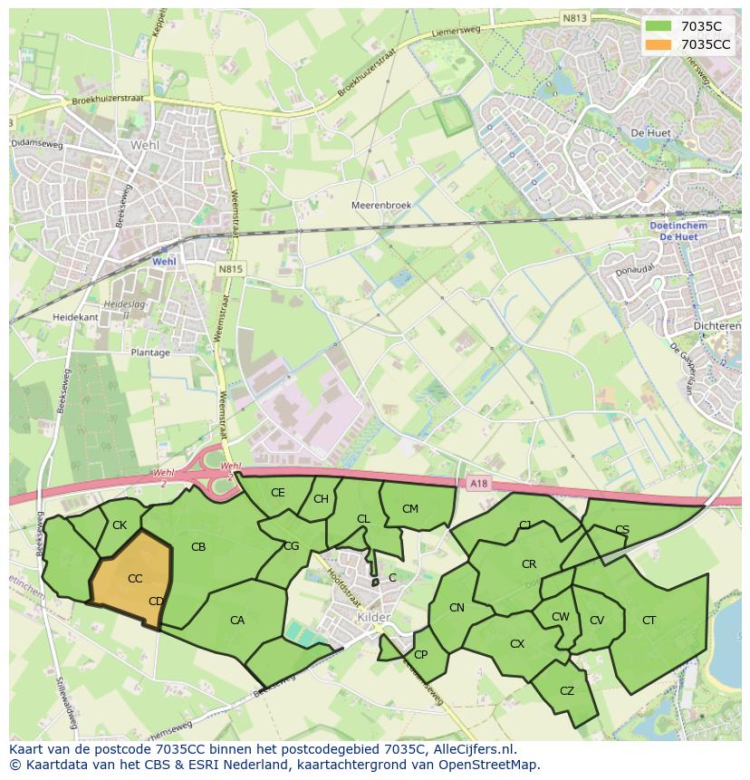 Afbeelding van het postcodegebied 7035 CC op de kaart.