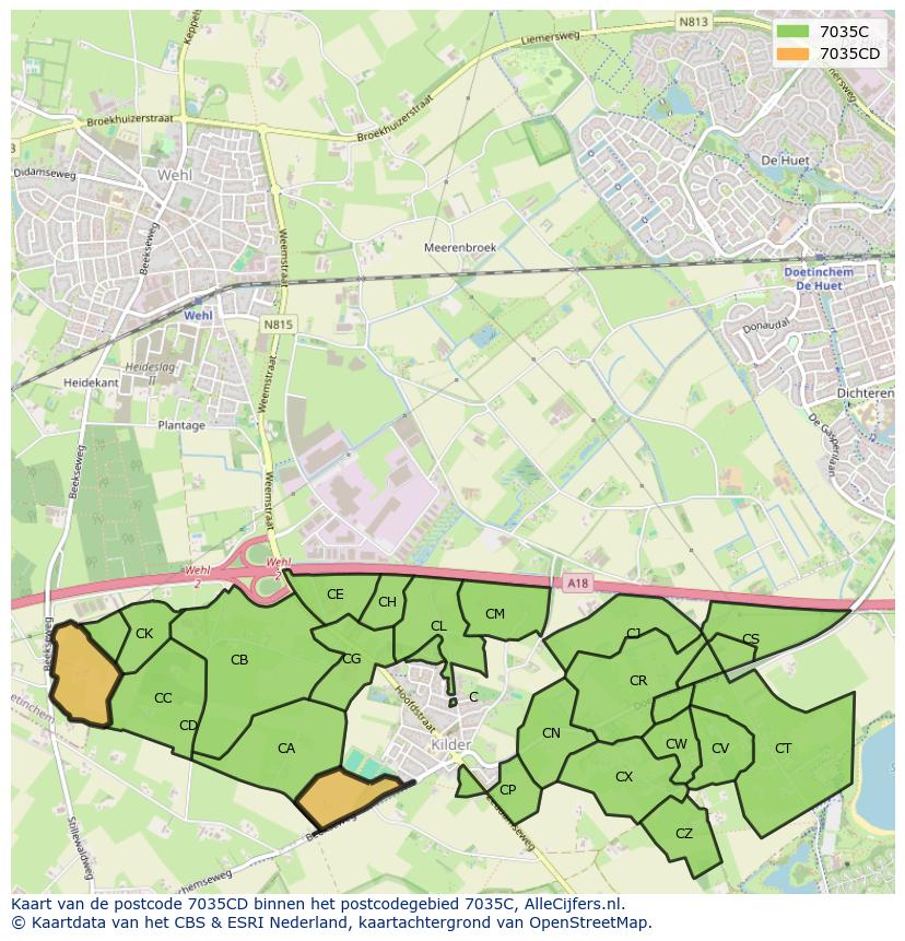 Afbeelding van het postcodegebied 7035 CD op de kaart.