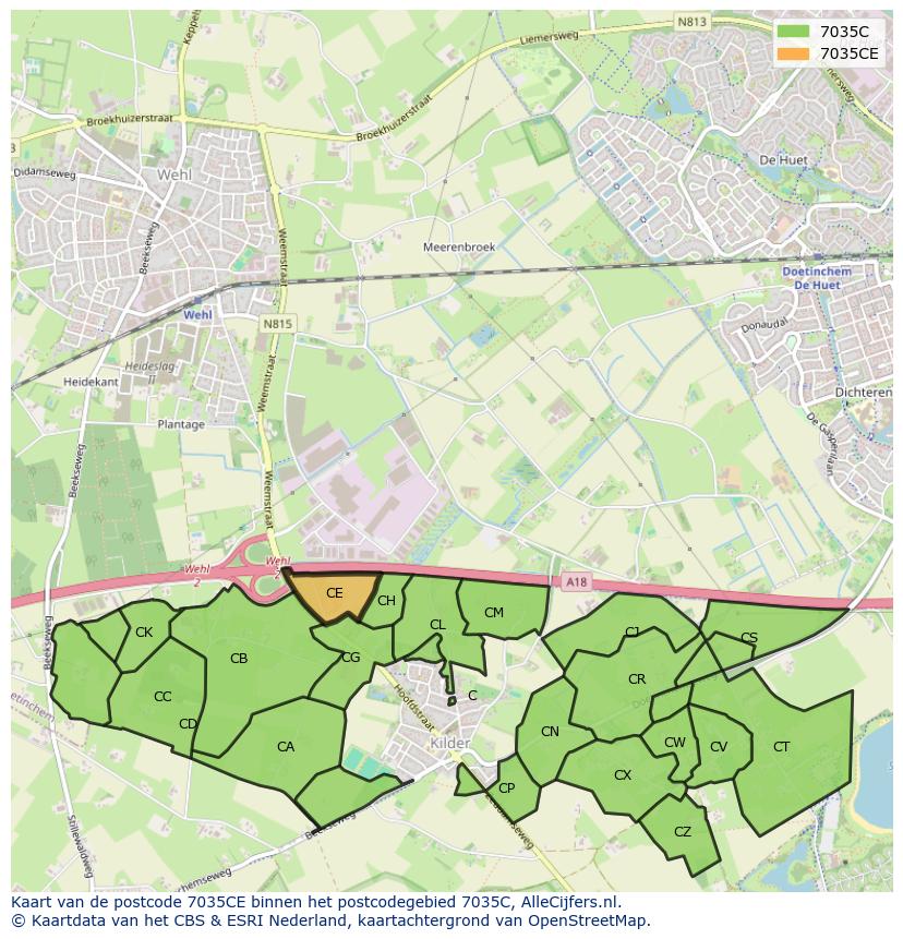 Afbeelding van het postcodegebied 7035 CE op de kaart.