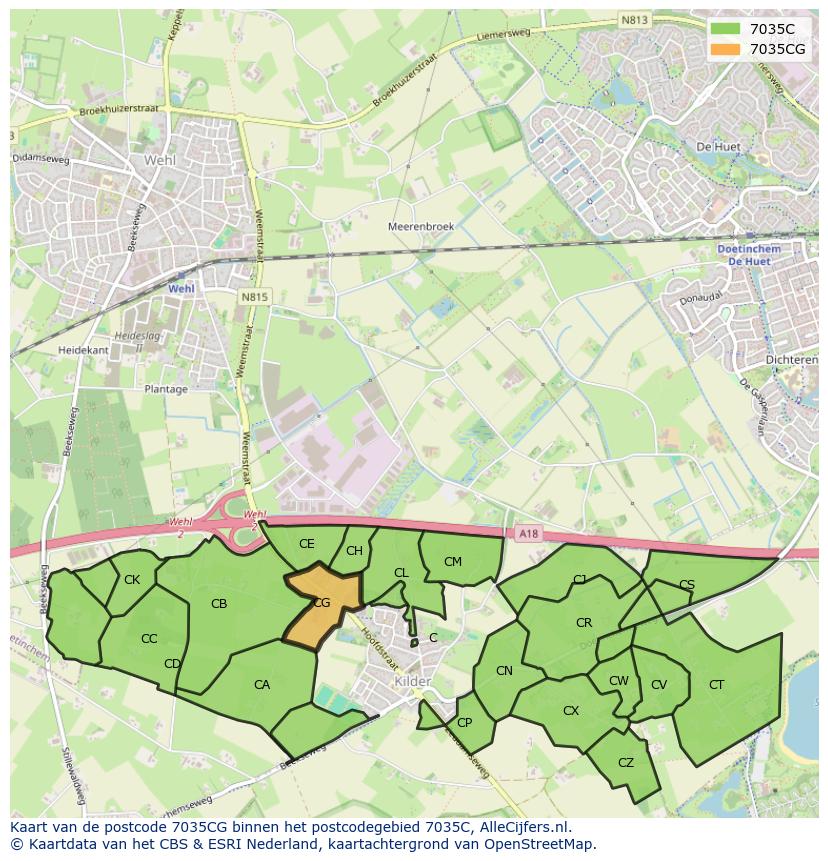 Afbeelding van het postcodegebied 7035 CG op de kaart.