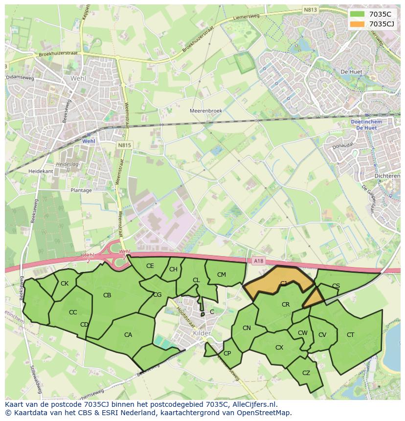 Afbeelding van het postcodegebied 7035 CJ op de kaart.
