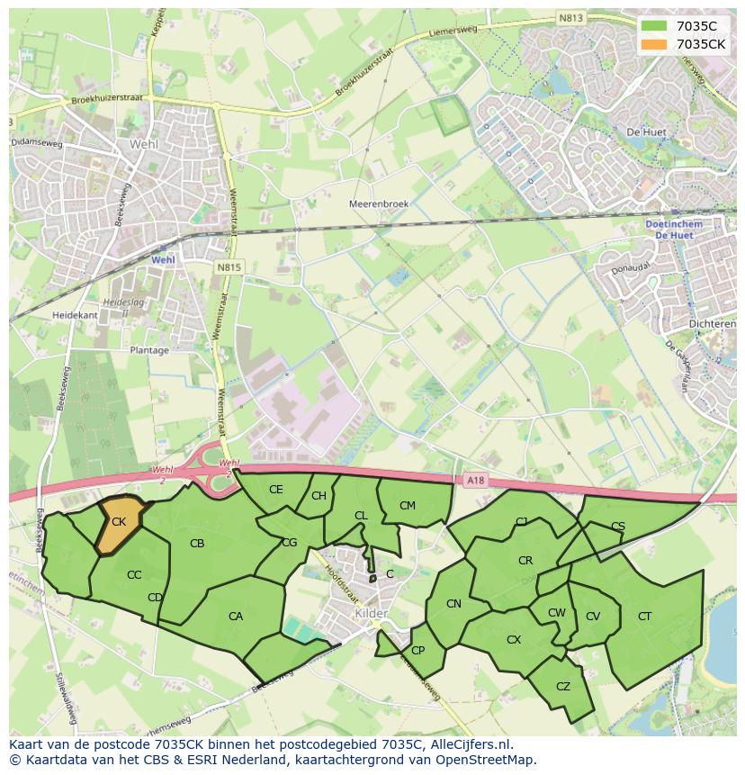 Afbeelding van het postcodegebied 7035 CK op de kaart.