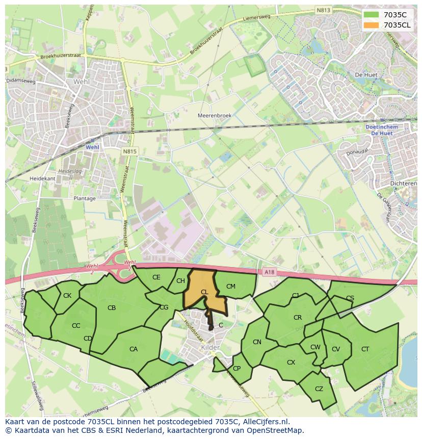 Afbeelding van het postcodegebied 7035 CL op de kaart.