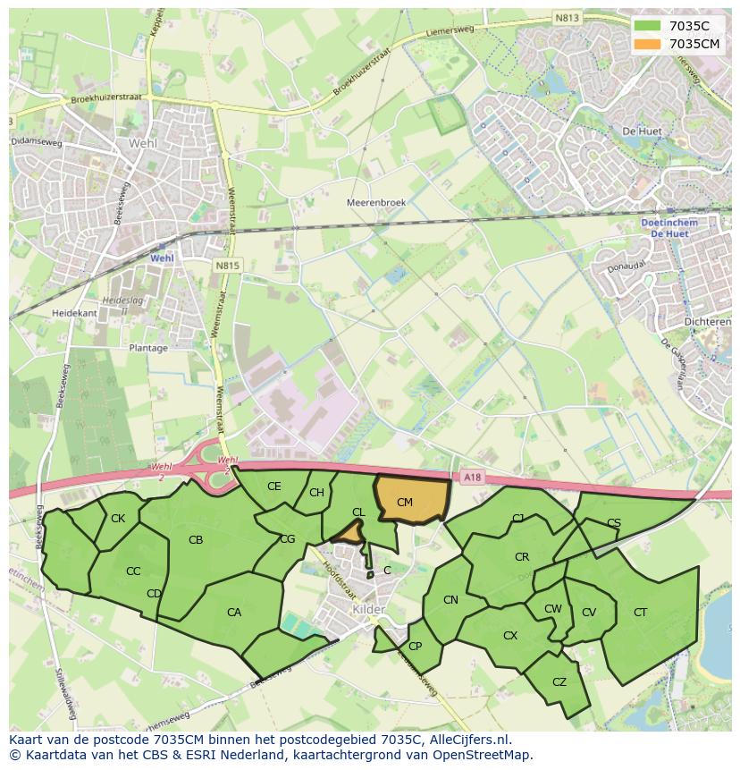 Afbeelding van het postcodegebied 7035 CM op de kaart.
