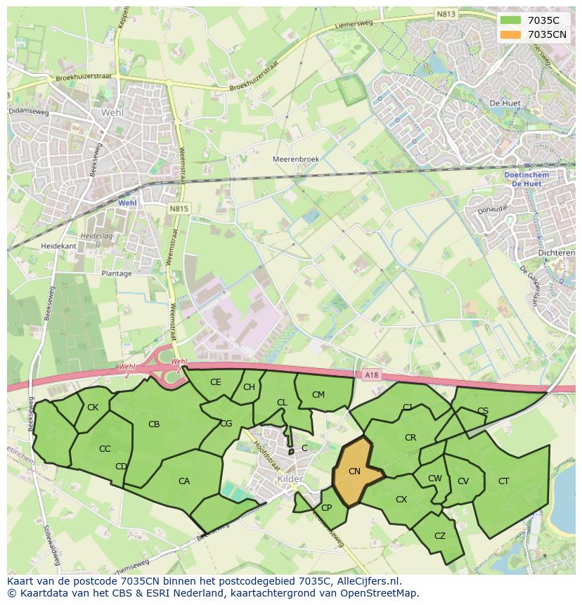 Afbeelding van het postcodegebied 7035 CN op de kaart.