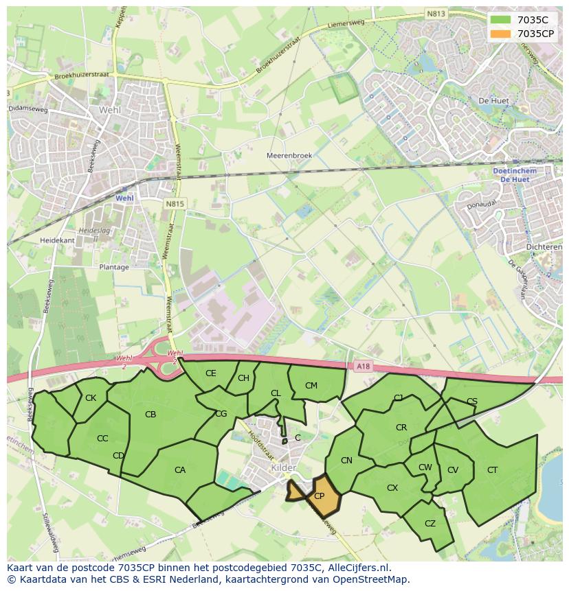 Afbeelding van het postcodegebied 7035 CP op de kaart.