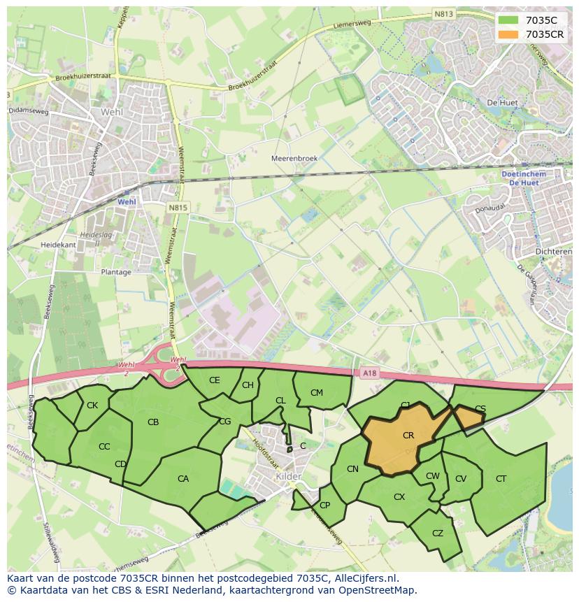 Afbeelding van het postcodegebied 7035 CR op de kaart.