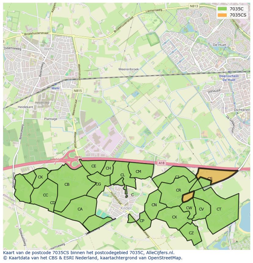 Afbeelding van het postcodegebied 7035 CS op de kaart.