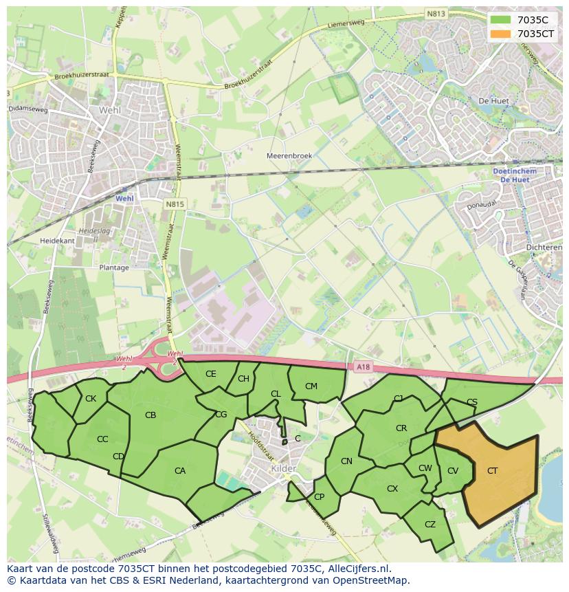 Afbeelding van het postcodegebied 7035 CT op de kaart.