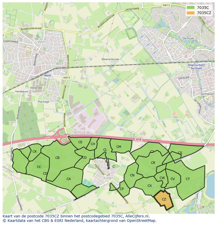 Afbeelding van het postcodegebied 7035 CZ op de kaart.