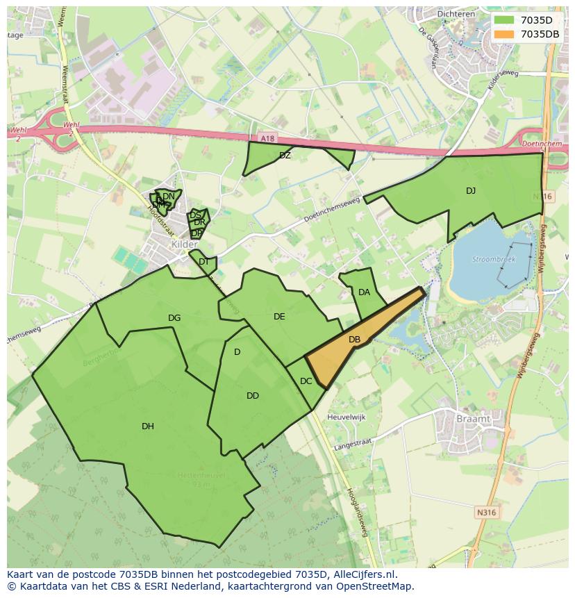 Afbeelding van het postcodegebied 7035 DB op de kaart.