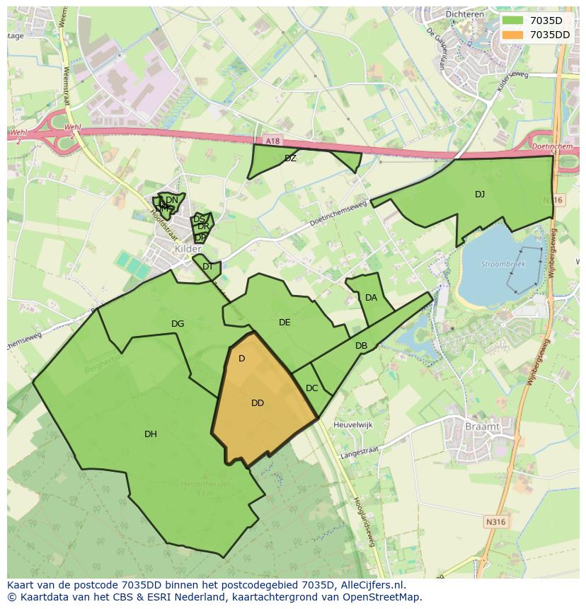 Afbeelding van het postcodegebied 7035 DD op de kaart.