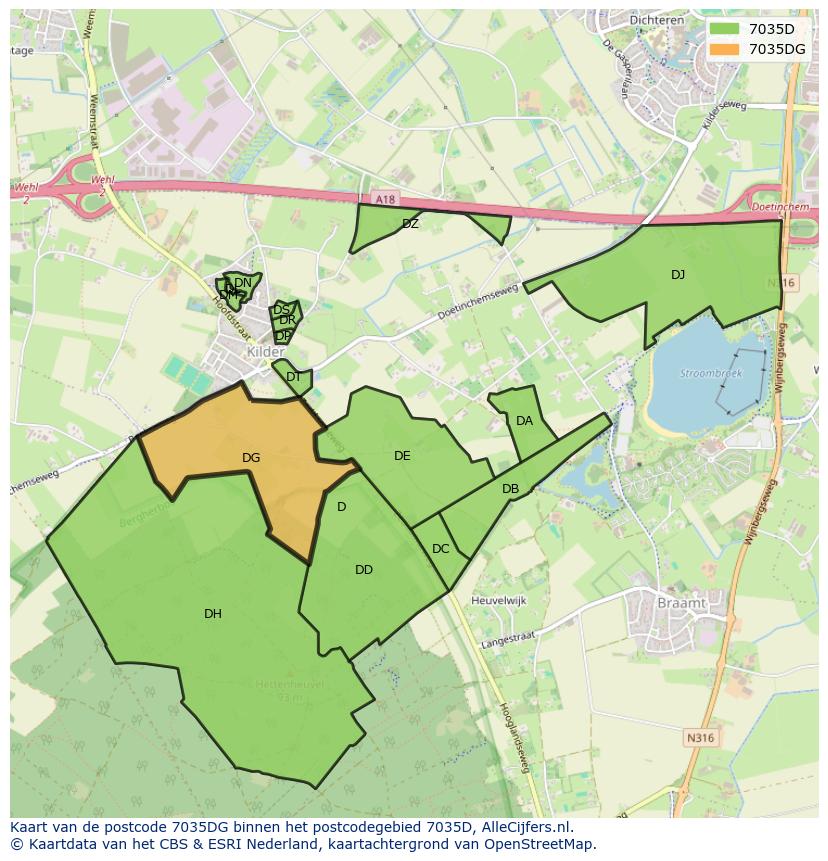 Afbeelding van het postcodegebied 7035 DG op de kaart.