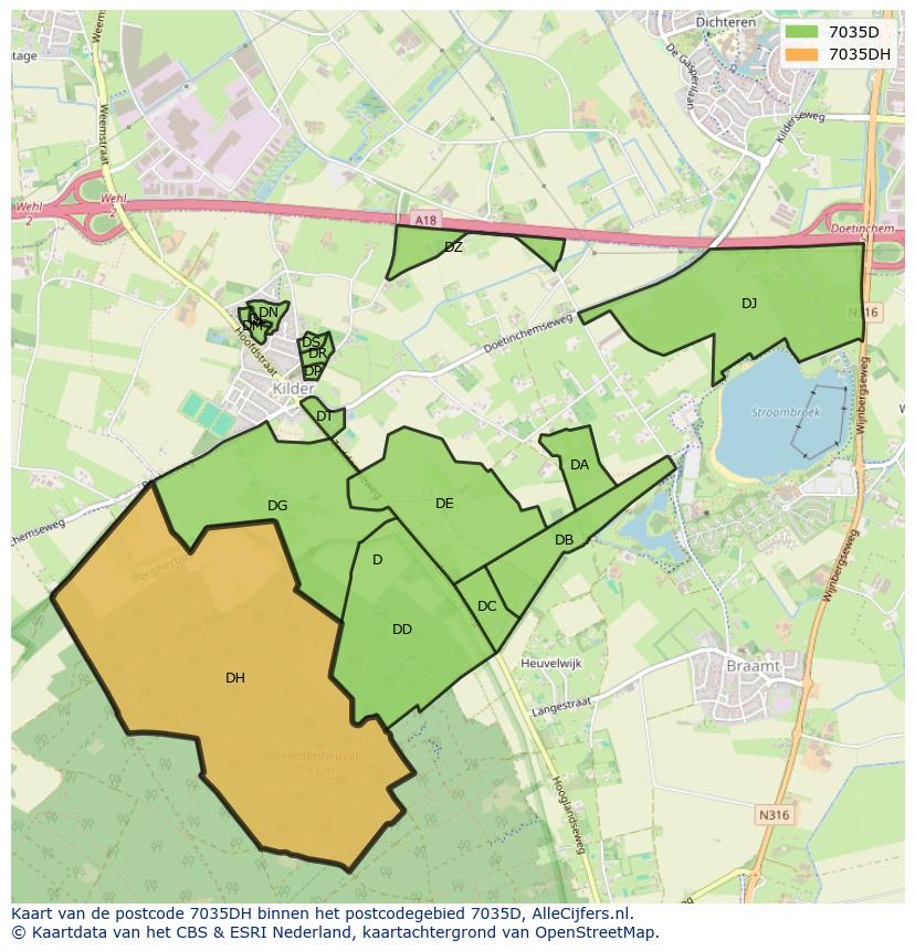 Afbeelding van het postcodegebied 7035 DH op de kaart.