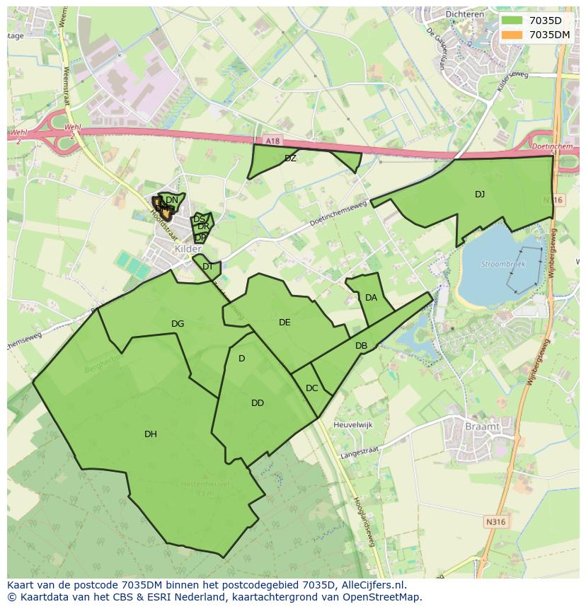 Afbeelding van het postcodegebied 7035 DM op de kaart.