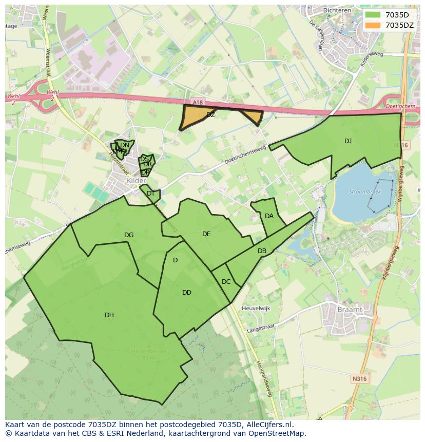 Afbeelding van het postcodegebied 7035 DZ op de kaart.