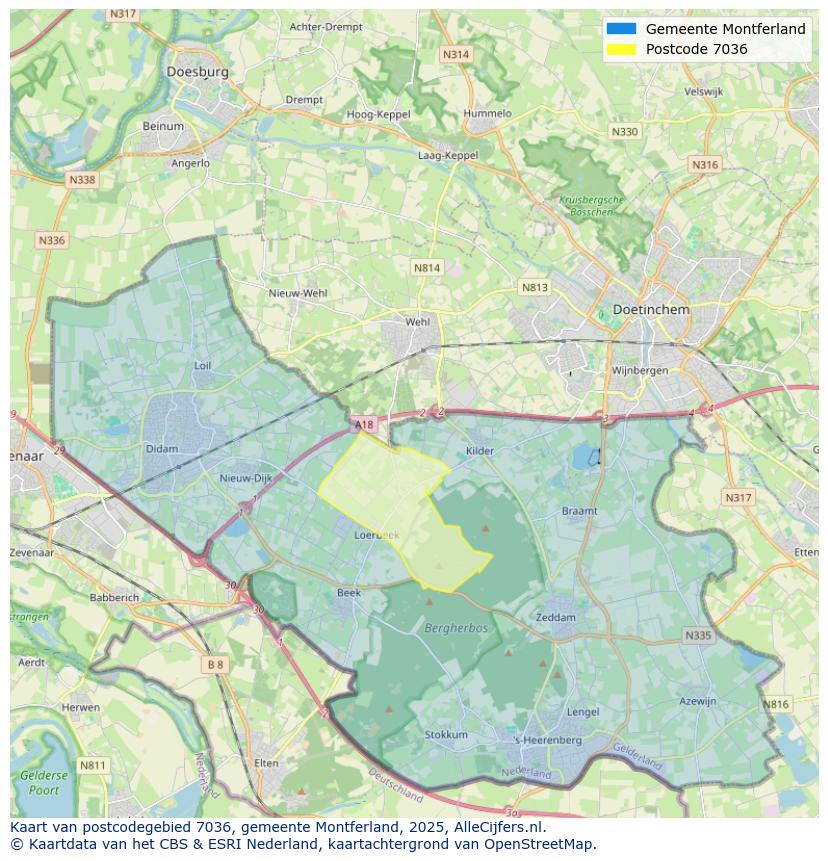 Afbeelding van het postcodegebied 7036 op de kaart.