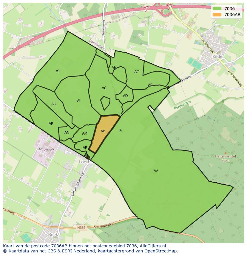 Afbeelding van het postcodegebied 7036 AB op de kaart.