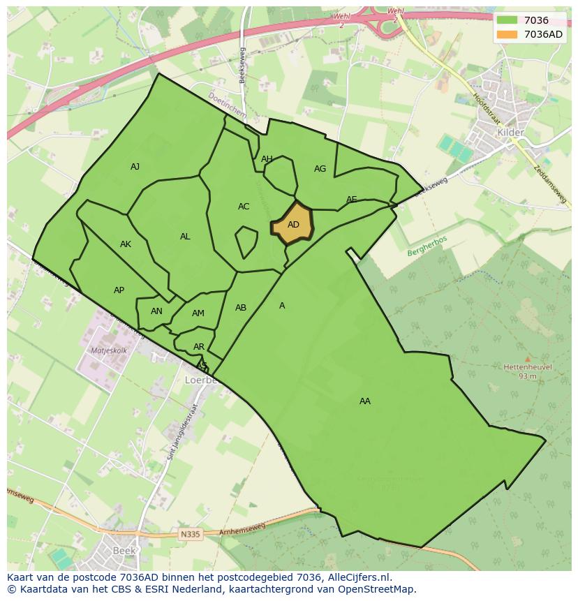 Afbeelding van het postcodegebied 7036 AD op de kaart.