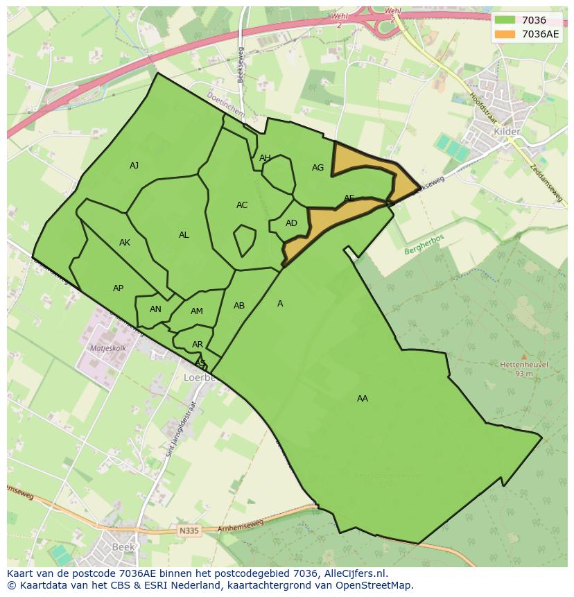 Afbeelding van het postcodegebied 7036 AE op de kaart.