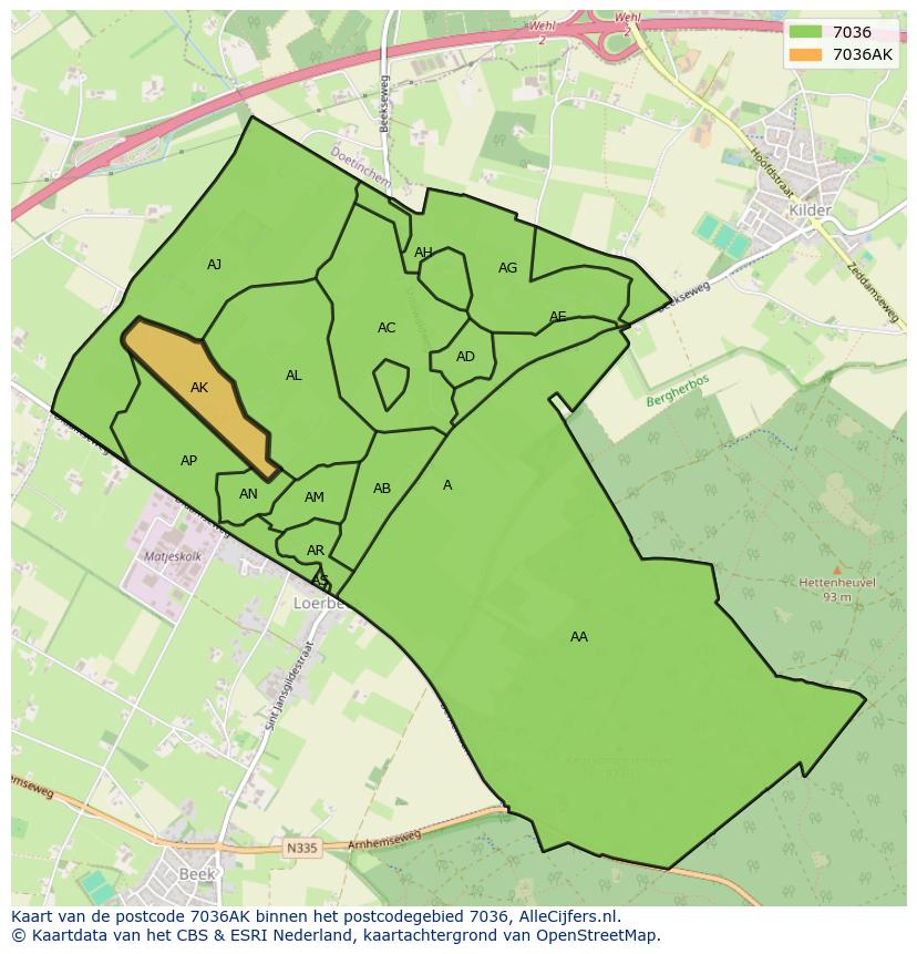 Afbeelding van het postcodegebied 7036 AK op de kaart.