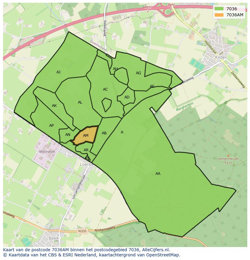 Afbeelding van het postcodegebied 7036 AM op de kaart.