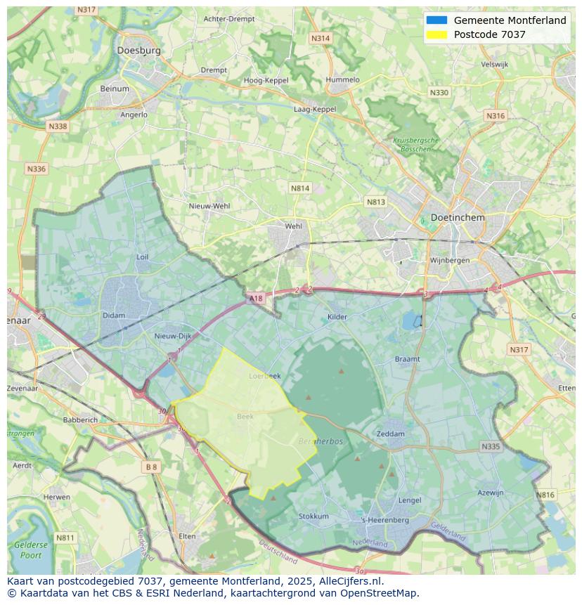 Afbeelding van het postcodegebied 7037 op de kaart.