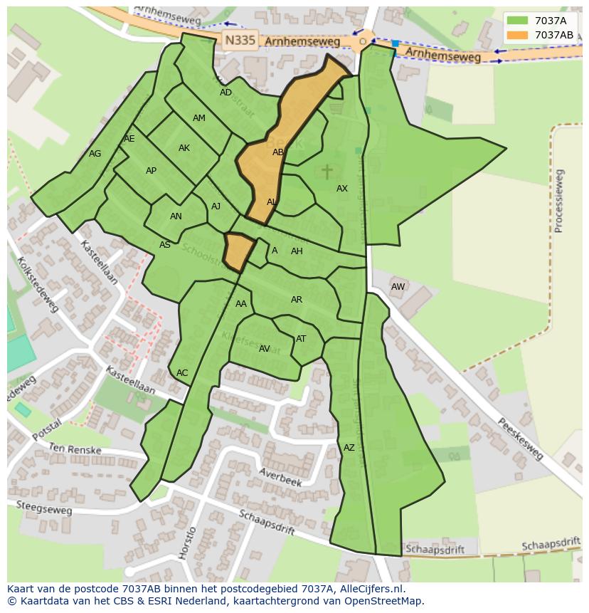 Afbeelding van het postcodegebied 7037 AB op de kaart.