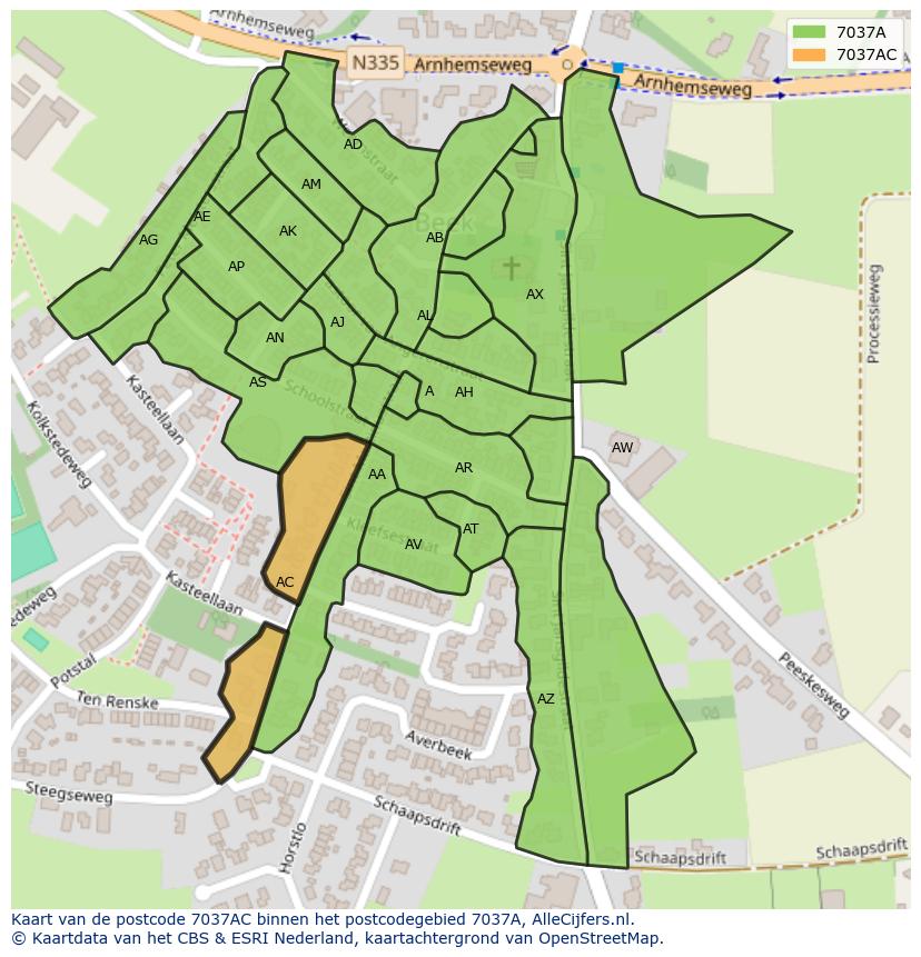 Afbeelding van het postcodegebied 7037 AC op de kaart.